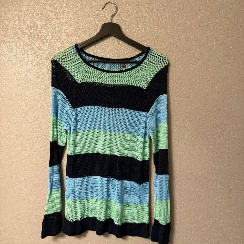 525 America Open Knit Sweater Size Extra Large Blue & Green Striped